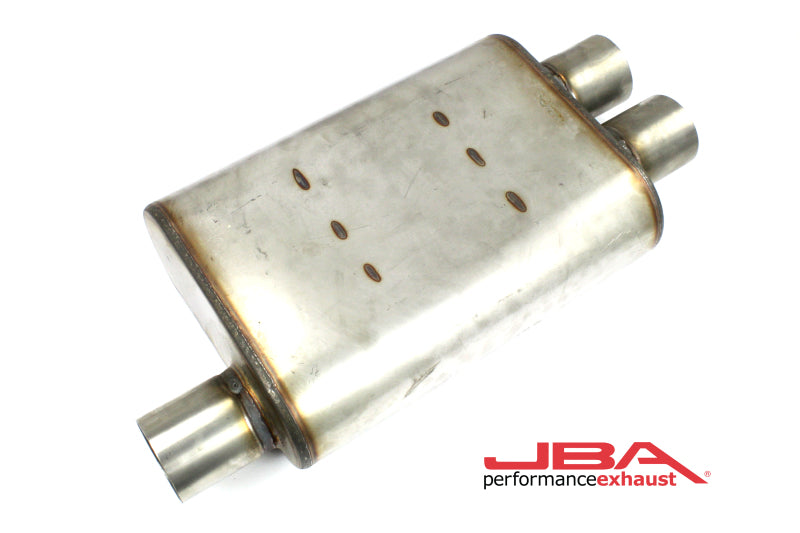 JBA Universal Chambered Style 304SS Muffler 13x9.75x4 2.5in Inlet Diameter Offset/2.5 Dual Outlet-thumbmail-2