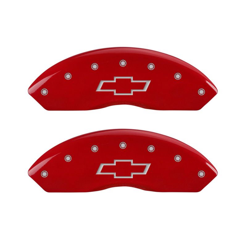 MGP 4 Caliper Covers Engraved Front & Rear Bowtie Red finish silver ch-thumbmail-3