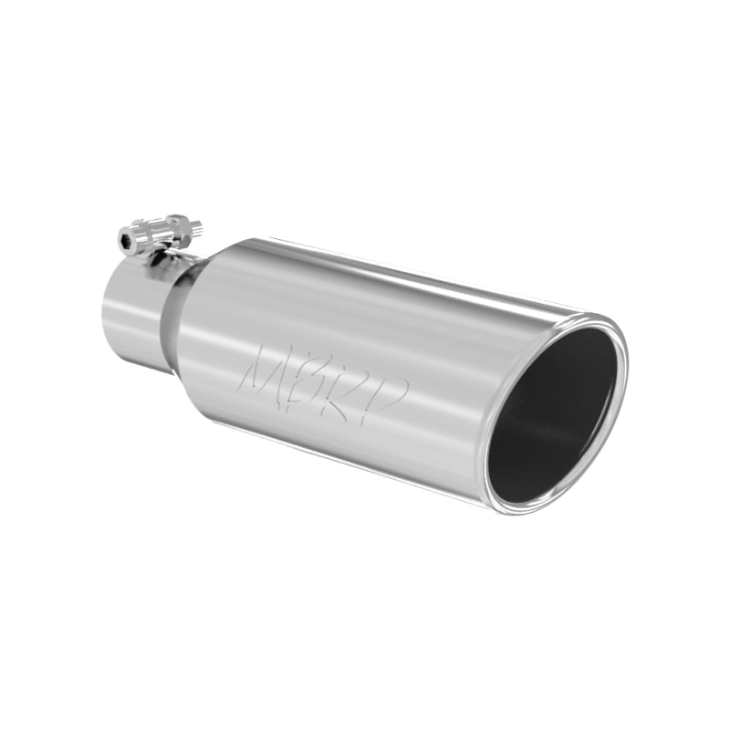 MBRP Universal Tip 4in OD 2.5in Inlet 12in Length Angled Cut Rolled End Clampless No-Weld T304-thumbmail-3