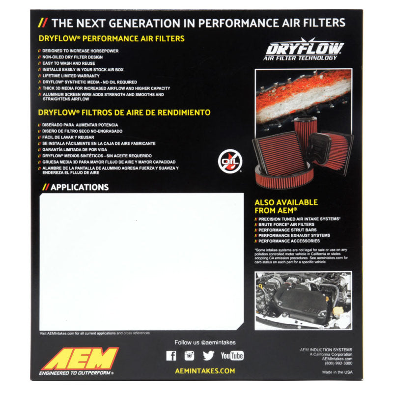AEM 07-10 Impreza / 08-10 Forester 8.75in O/S L x 8.563in O/S W x 2.438in H DryFlow Air Filter-thumbmail-16