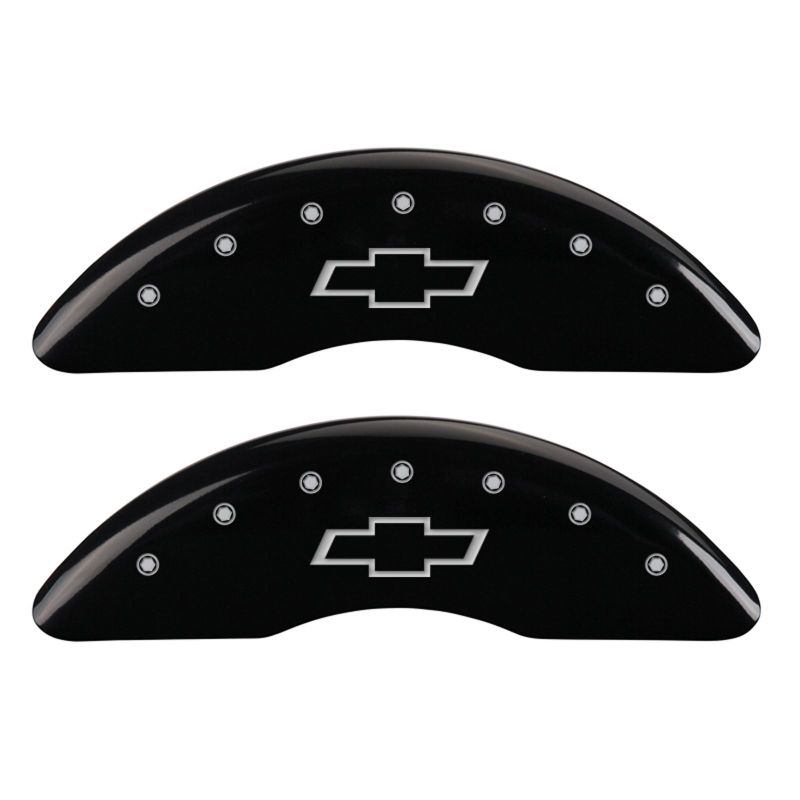 MGP 4 Caliper Covers Engraved Front & Rear Bowtie Black finish silver ch-thumbmail-3