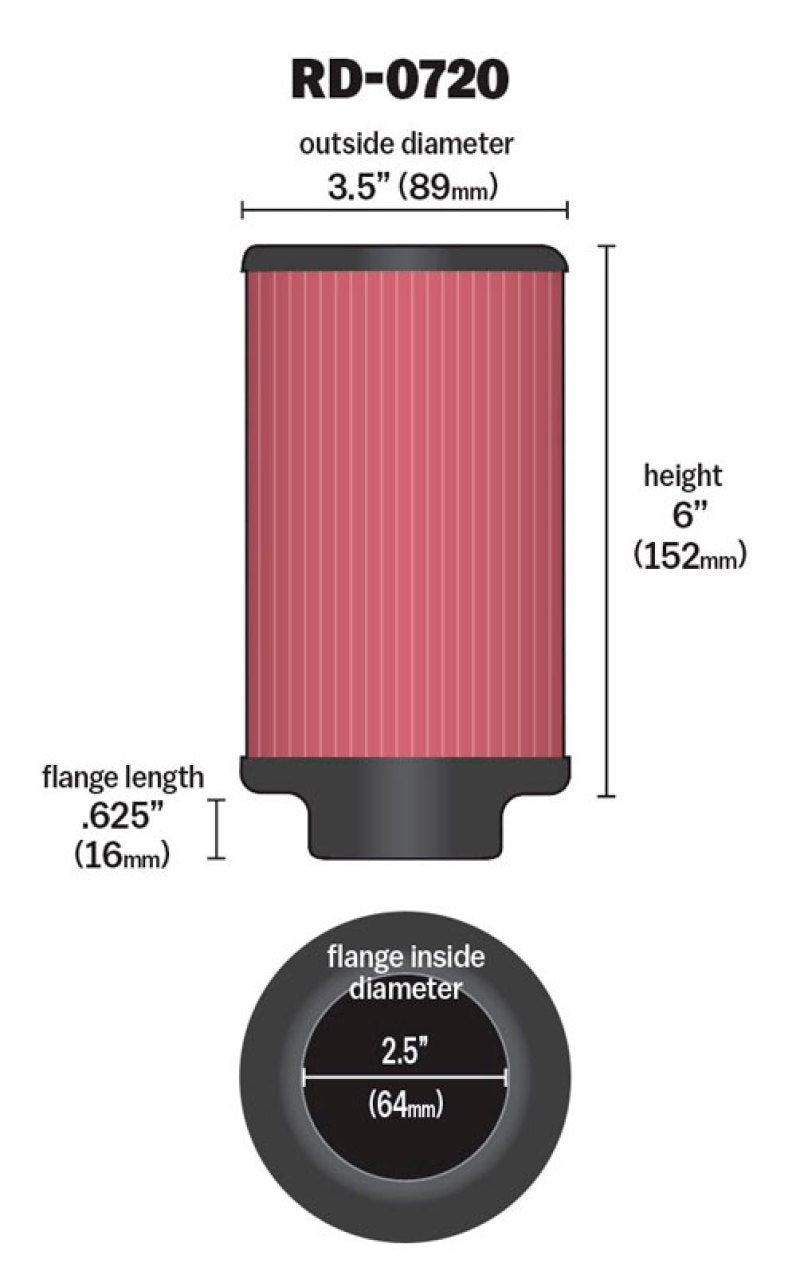 K&N Universal Rubber Filter 2.5in Flange ID x 3.5in OD x 6in Height-thumbmail-3