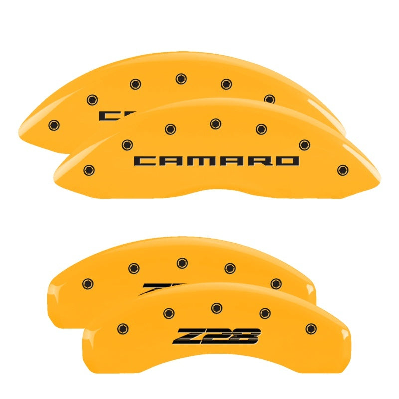 MGP 4 Caliper Covers Engraved Front Gen 5/Camaro Engraved Rear Gen 5/Z28 Yellow finish black ch-thumbmail-3