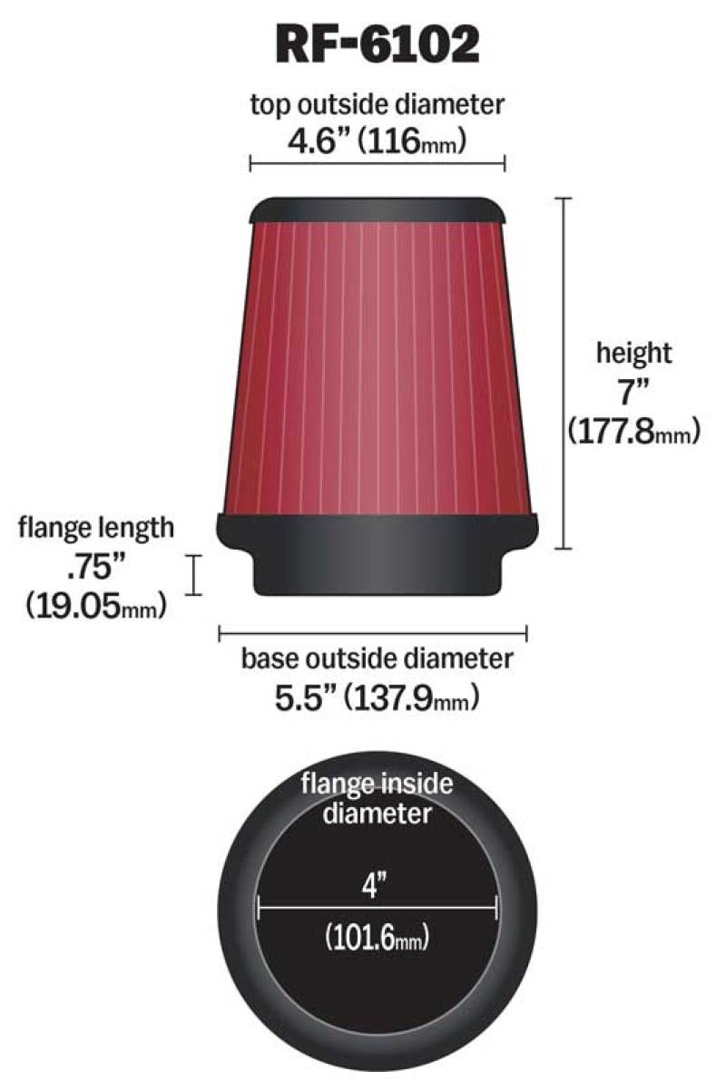 K&N Filter Universal Air Filter Golf VII GTI 3-15/16in FLG / 5-15/32in OD / 7in H-thumbmail-12