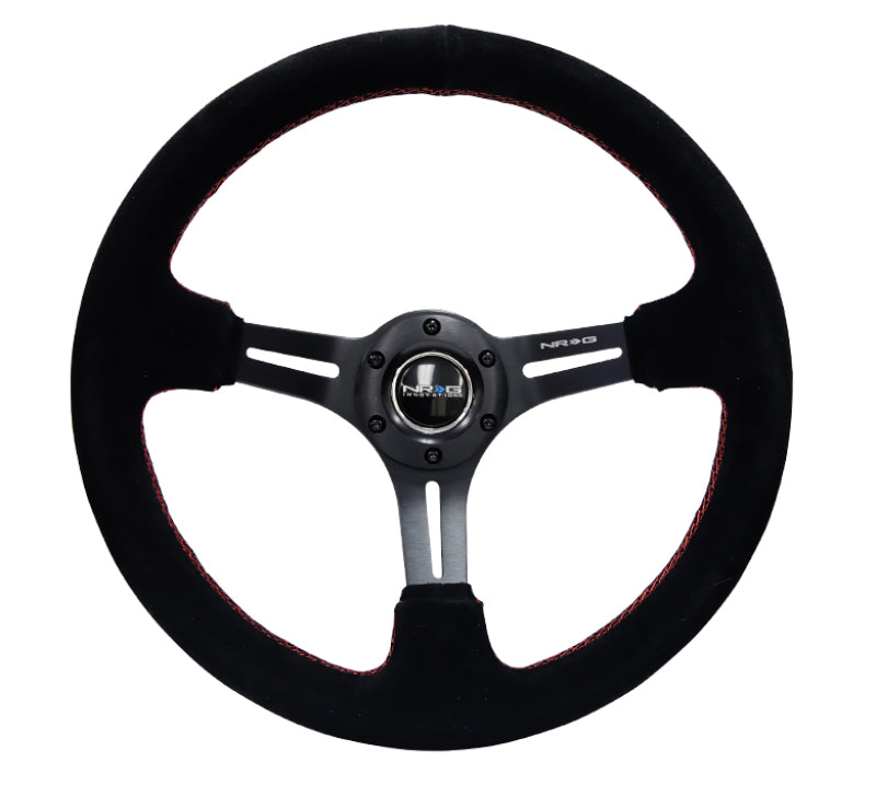 NRG Reinforced Steering Wheel (350mm / 3in. Deep) Blk Suede w/Red Stitching & 5mm Spokes w/Slits-thumbmail-2