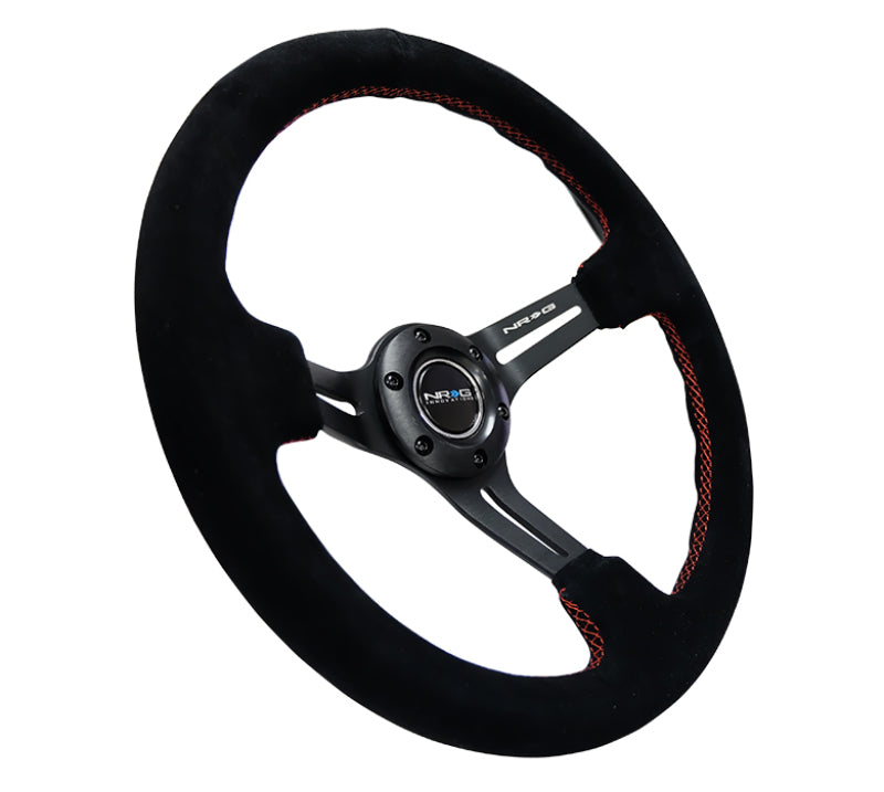 NRG Reinforced Steering Wheel (350mm / 3in. Deep) Blk Suede w/Red Stitching & 5mm Spokes w/Slits-thumbmail-3