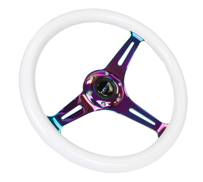 NRG Classic Wood Grain Steering Wheel (350mm) Glow-N-The-Dark Green Grip w/Neochrome 3-Spoke Center-thumbmail-4