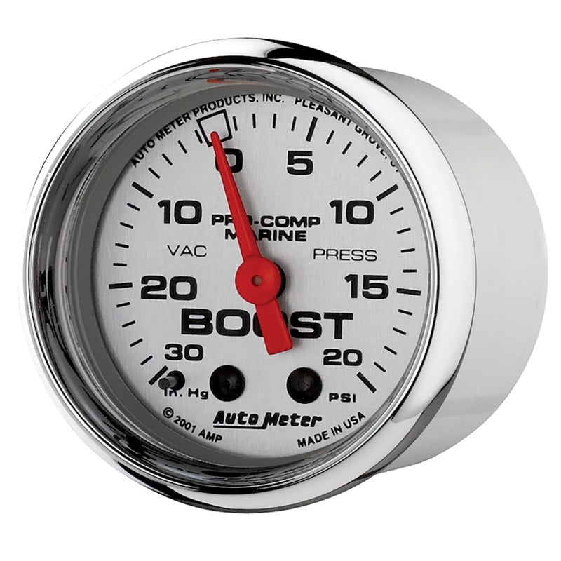 Autometer Marine Chrome Ultra-Lite 2-1/16in 0-30 HG / 0-20 PSI Vacuum / Boost Gauge-thumbmail-3