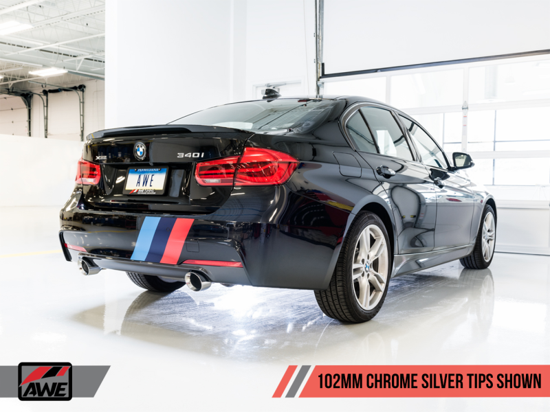 AWE Tuning BMW F3X 340i Touring Edition Axle-Back Exhaust - Chrome Silver Tips (102mm)-thumbmail-14