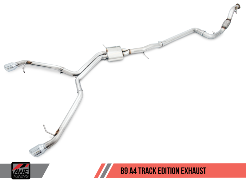 AWE Tuning Audi B9 A4 Track Edition Exhaust Dual Outlet - Diamond Black Tips (Includes DP)-thumbmail-5
