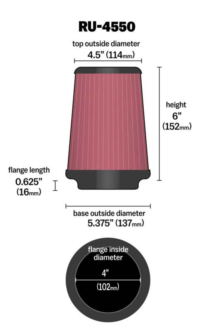 K&N Universal Air Filter 4in Flange / 5-3/8in Base / 4-1/2in Top / 6in Height-thumbmail-12