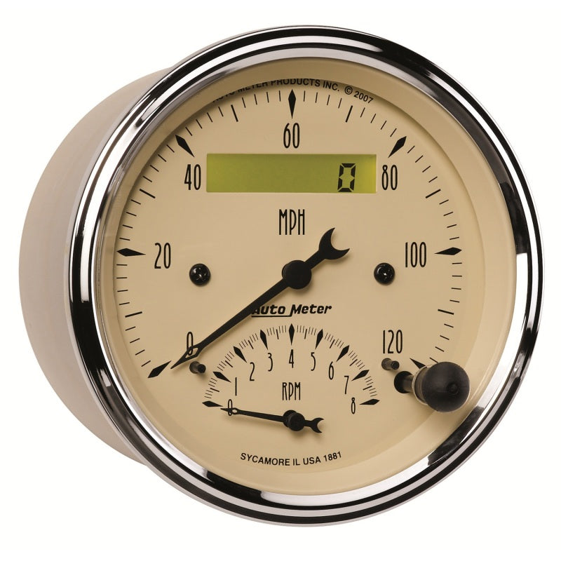 AutoMeter Gauge Tach/Speedo 3-3/8in. 120MPH & 8K RPM Elec. Program. Antq Beige-thumbmail-3