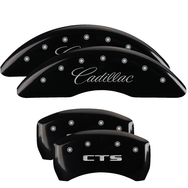 MGP 4 Caliper Covers Engraved Front Cursive/Cadillac Engraved Rear CTS Black finish silver ch-thumbmail-3