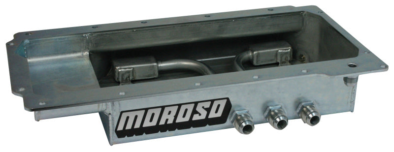 Moroso GM LS (w/Three Left Side Pick Ups) Fabricated Dry Sump 4in Steel Oil Pan-thumbmail-1