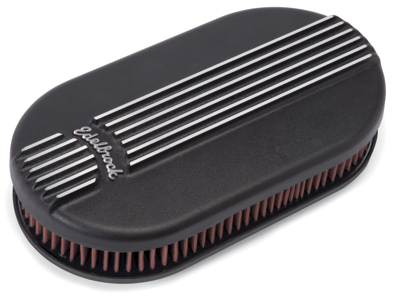 Edelbrock Air Cleaner Classic Series Oval Aluminum Top Cloth Element 17 5In X 9 35In X 3 9In Black-thumbmail-2