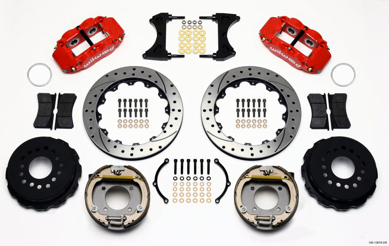Wilwood Narrow Superlite 4R Rear P-Brk Kit 12.88in Drill Red Chevy 12 Bolt w/ C-Clips-thumbmail-1
