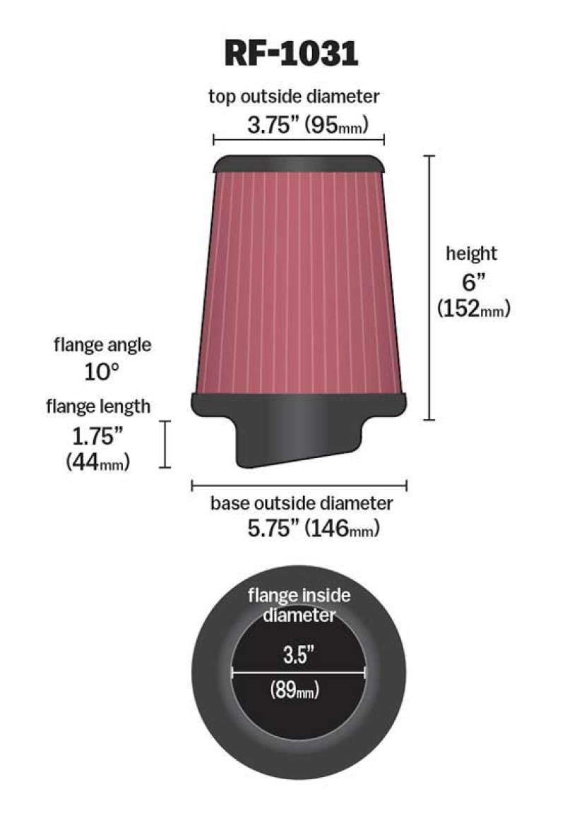 K&N Round Tapered Universal Air Filter 3.5in Flange ID / 5.75in Base OD / 3.75in Top OD / 6in H-thumbmail-14