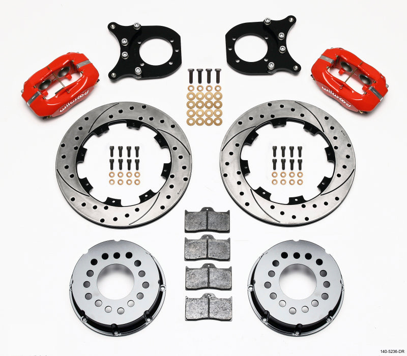 Wilwood Forged Dynalite P/S Rear Kit Drilled Red Chev 12 Bolt w/Clip Eliminator-thumbmail-1