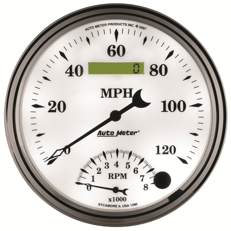AutoMeter Gauge Tach/Speedo 5in. 120MPH & 8K RPM Elec. Program Old Tyme White II-thumbmail-6