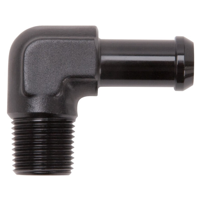 Edelbrock Hose End 90-Degree 3/8In NPT to 1/2In Barb Black Anodize-thumbmail-2