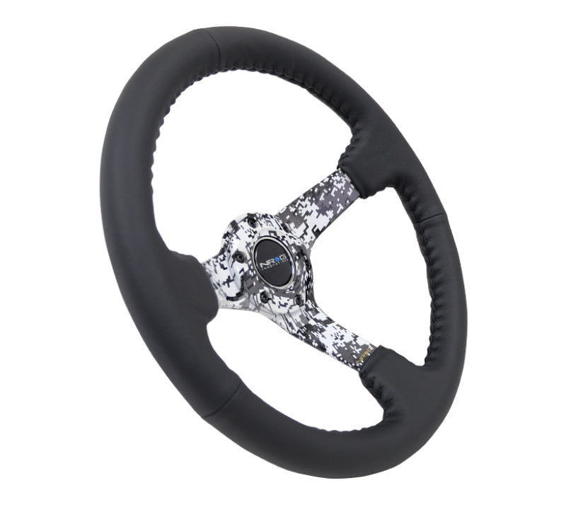 NRG Reinforced Steering Wheel (350mm / 3in. Deep) Blk Leather w/Hydrodipped Digi-Camo Spokes-thumbmail-4