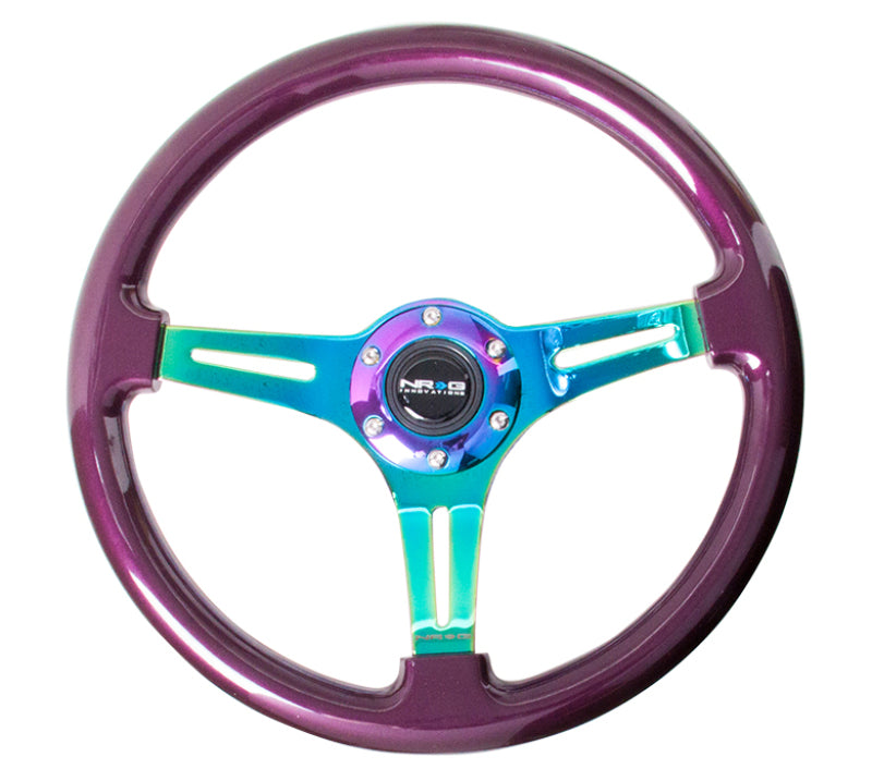NRG Classic Wood Grain Steering Wheel (350mm) Purple Pearl Paint w/Neochrome 3-Spoke Center-thumbmail-3