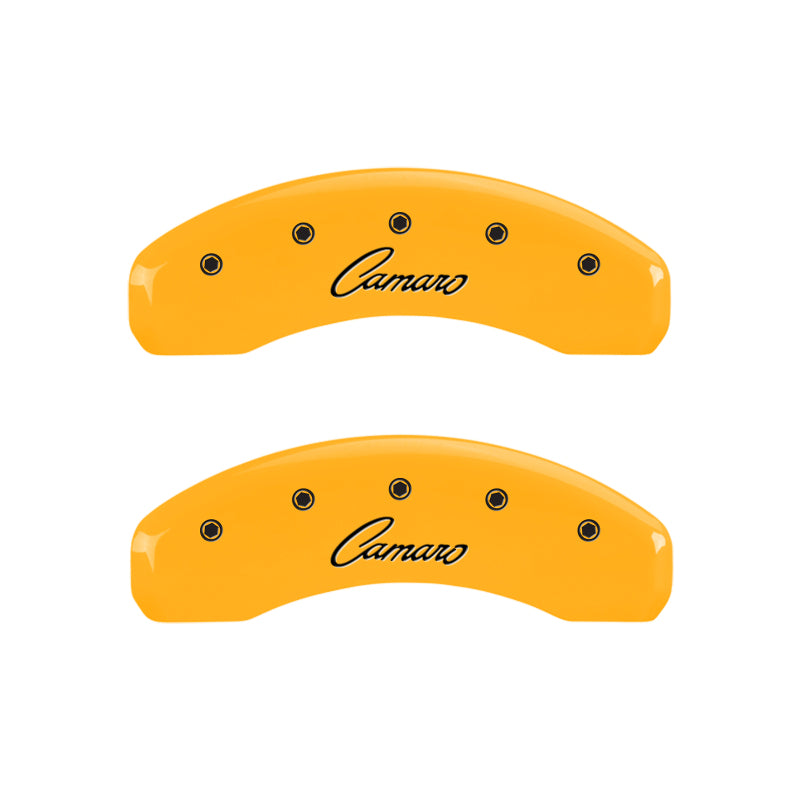 MGP 4 Caliper Covers Engraved Front & Rear Cursive/Camaro Yellow finish black ch-thumbmail-5