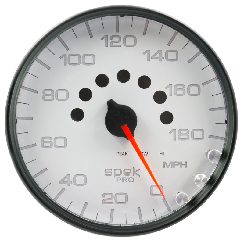 Autometer Spek-Pro Gauge Speedometer 5in 180 Mph Elec. Programmable White/Black-thumbmail-3