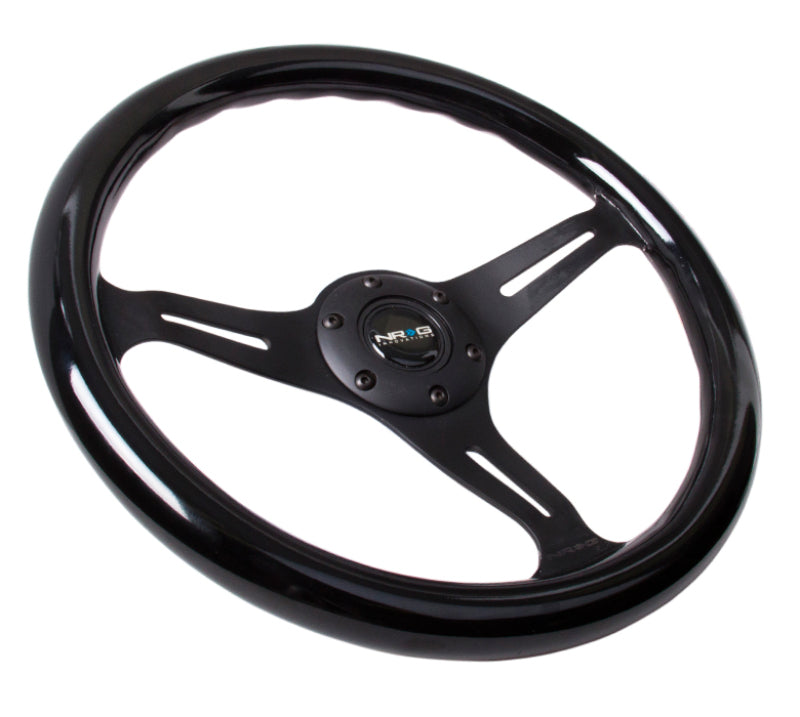 NRG Classic Wood Grain Steering Wheel (350mm) Black Paint Grip w/Black 3-Spoke Center-thumbmail-3