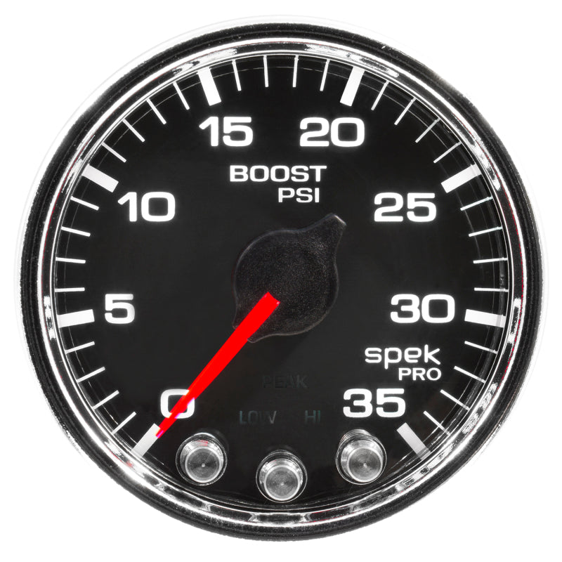 Autometer Spek-Pro Gauge Boost 2 1/16in 35psi Stepper Motor W/Peak & Warn Black/Chrome-thumbmail-3