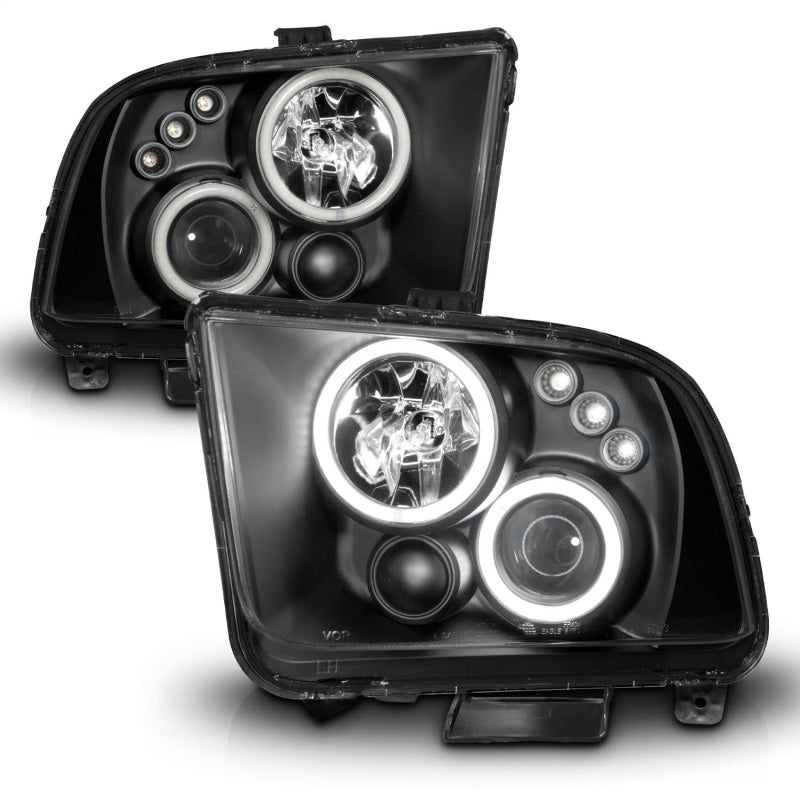 ANZO 2005-2009 Ford Mustang Projector Headlights w/ Halo Black-thumbmail-13
