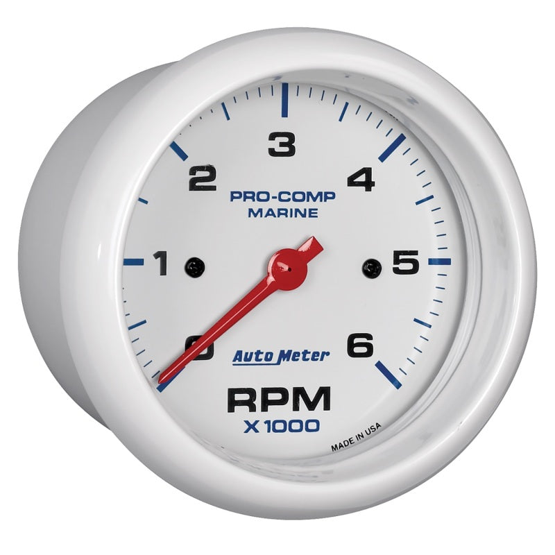 Autometer Marine White Ultra-Lite Gauge 3-3/8in Tachometer 6K RPM-thumbmail-3