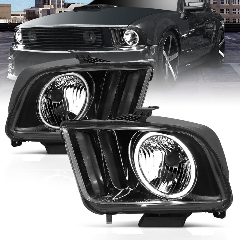 ANZO 2005-2009 Ford Mustang Crystal Headlights w/ Halo Black (CCFL)-thumbmail-3