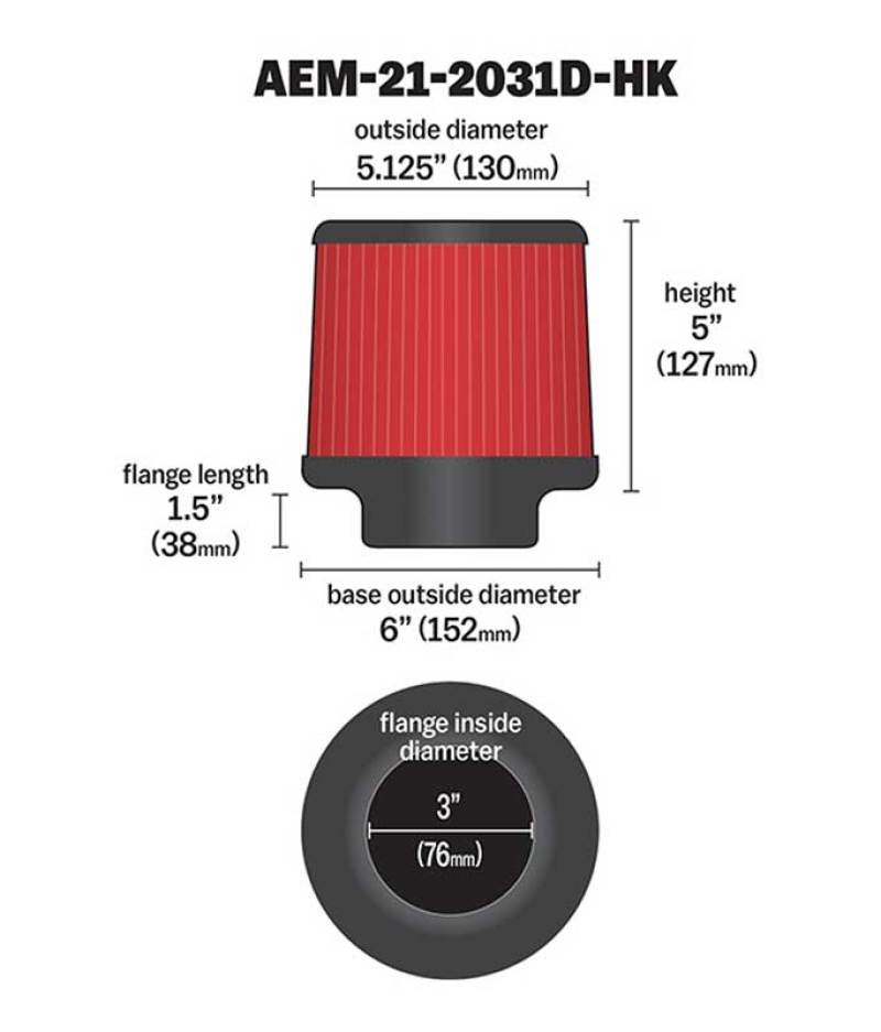 AEM Dryflow 3in. X 5in. Round Tapered Air Filter-thumbmail-12