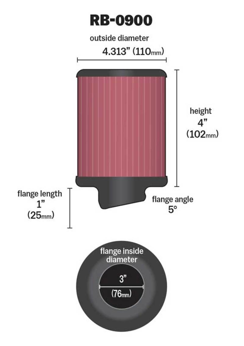 K&N Universal Rubber Filter 3 inch 5 Degree FLG 4 1/2 inch OD 4 inch Height-thumbmail-5
